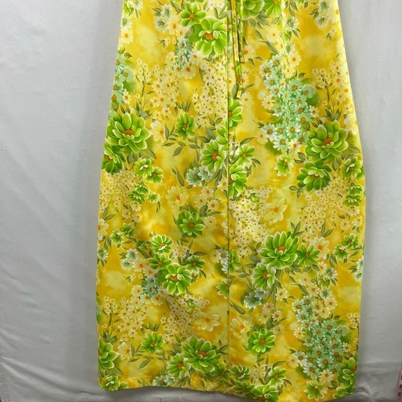 Vintage Sears Hawaii Dress Womens 10 Maxi Yellow Floral Muumuu Tropical Beach - Picture 2 of 14